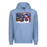 Colony Blue Patriotic snowman background 4th of july Premium Hoodie - HowdyJamesFarm