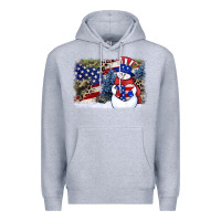 Heather Grey Patriotic snowman background 4th of july Premium Hoodie - HowdyJamesFarm