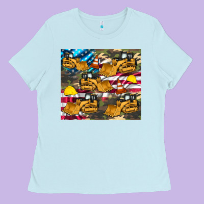 Bulldozer Camouflage American Flag Ladies Tee Designed By Artiststas