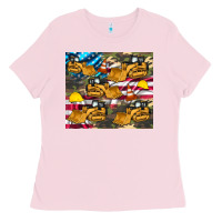 Bubblegum Pink bulldozer camouflage american flag Ladies Tee - Artiststas