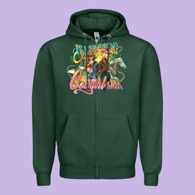 Busy Doing Cowgirl Shit Zipper Hoodie Designed By Howdyjamesfarm