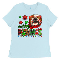Baby Blue merry pawmas christmas bulldog Ladies Tee - Jasminsmagicworld