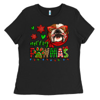 Black merry pawmas christmas bulldog Ladies Tee - Jasminsmagicworld