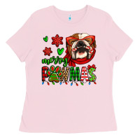 Bubblegum Pink merry pawmas christmas bulldog Ladies Tee - Jasminsmagicworld