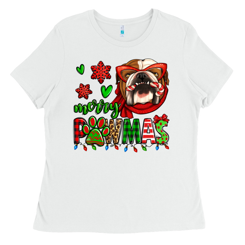 Merry Pawmas Christmas Bulldog Ladies Tee by Jasminsmagicworld | Teevron