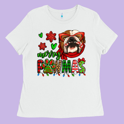 Merry Pawmas Christmas Bulldog Ladies Tee Designed By Jasminsmagicworld