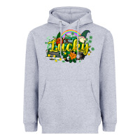 Heather Grey lucky gnomes truck St. Patrick's Heavyweight Hoodie - HowdyJamesFarm