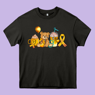 Childhood Cancer Ribbon And Coffee Cups Heavy Core Tee Designed By Adodesignshop