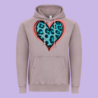 Blue Leopard Heart Vintage Hoodie Designed By Jasminsmagicworld