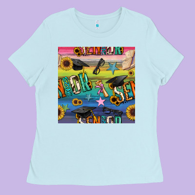 Graduation Seamless Pattern Ladies Tee Designed By Bundleandbundleshop
