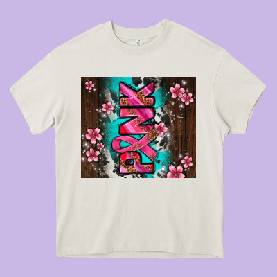 Western Pattern Pink With Floral Cancer Ribbon Heavy Core Tee Designed By Adodesignshop