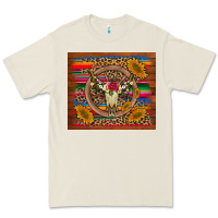 Bone serape sunflowers bull skull background Premium Tee - Artiststas