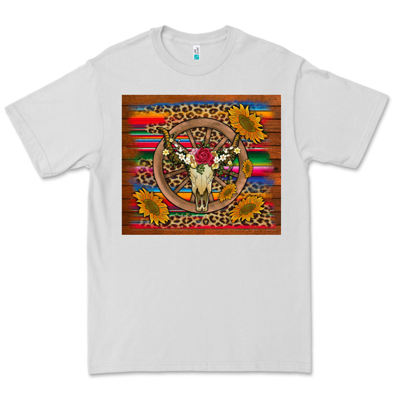 Serape Sunflowers Bull Skull Background Premium Tee by Artiststas | Teevron