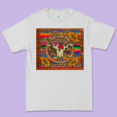Serape Sunflowers Bull Skull Background Premium Tee Designed By Artiststas