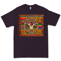 Plum serape sunflowers bull skull background Premium Tee - Artiststas