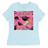 Baby Blue pink glitter graduation seamless pattern Ladies Tee - BundleAndBundleShop