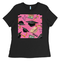 Black pink glitter graduation seamless pattern Ladies Tee - BundleAndBundleShop