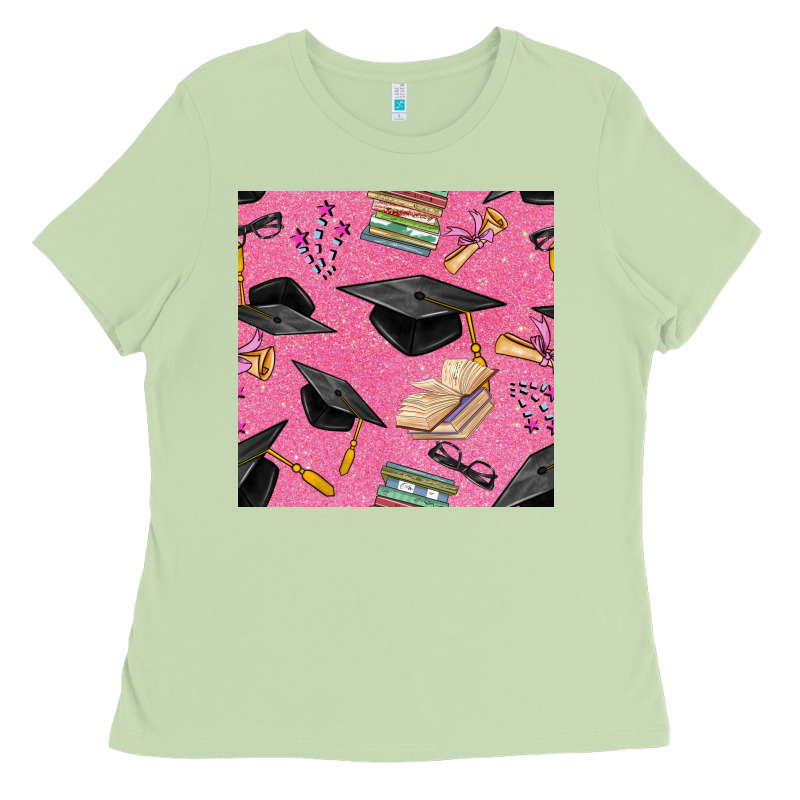 Pink Glitter Graduation Seamless Pattern Ladies Tee by BundleAndBundleShop | Teevron