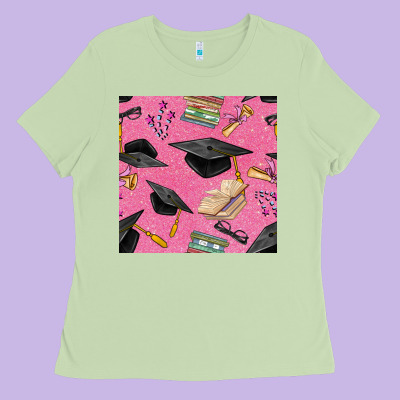 Pink Glitter Graduation Seamless Pattern Ladies Tee Designed By Bundleandbundleshop