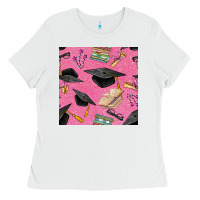 White pink glitter graduation seamless pattern Ladies Tee - BundleAndBundleShop