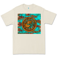 Bone cowboy hat turquoise aztec background old wheel Premium Tee - Artiststas