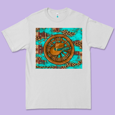 Cowboy Hat Turquoise Aztec Background Old Wheel Premium Tee Designed By Artiststas