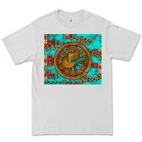 Dove Grey cowboy hat turquoise aztec background old wheel Premium Tee - Artiststas