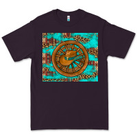 Plum cowboy hat turquoise aztec background old wheel Premium Tee - Artiststas