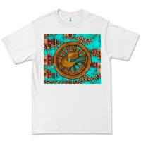 White cowboy hat turquoise aztec background old wheel Premium Tee - Artiststas