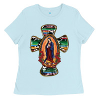 Baby Blue Our Lady Of Guadalupe Cross Ladies Tee - RanaPortraitStore