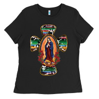 Black Our Lady Of Guadalupe Cross Ladies Tee - RanaPortraitStore