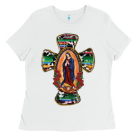 White Our Lady Of Guadalupe Cross Ladies Tee - RanaPortraitStore