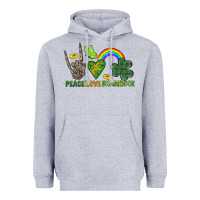 Heather Grey Peace Love Shamrock  St. Patrick's Day Heavyweight Hoodie - CowGirlArtShop