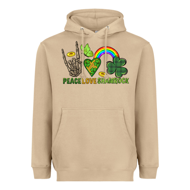 Peace Love Shamrock  St. Patrick's Day Heavyweight Hoodie by CowGirlArtShop | Teevron