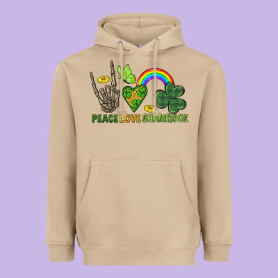Peace Love Shamrock  St. Patrick's Day Heavyweight Hoodie Designed By Cowgirlartshop