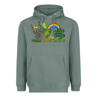 Sage Peace Love Shamrock  St. Patrick's Day Heavyweight Hoodie - CowGirlArtShop