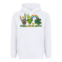 White Peace Love Shamrock  St. Patrick's Day Heavyweight Hoodie - CowGirlArtShop