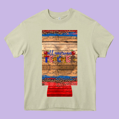 All American Teacher 12 Oz Slim Can Cooler Heavy Core Tee Designed By Artiststas