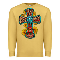 Antique Gold gemstone sunflower leopard cross Premium Sweatshirt - OliviaCreatesArt