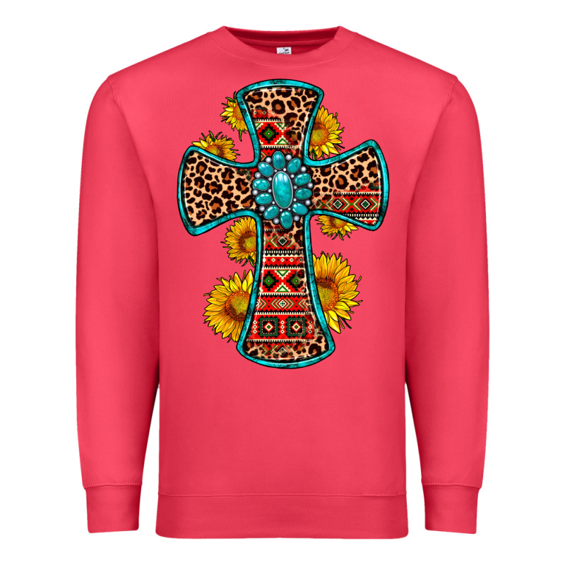 Gemstone Sunflower Leopard Cross Premium Sweatshirt by OliviaCreatesArt | Teevron
