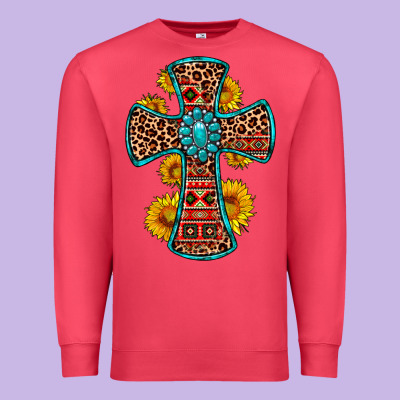 Gemstone Sunflower Leopard Cross Premium Sweatshirt Designed By Oliviacreatesart