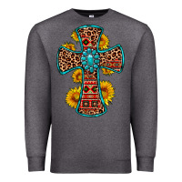 Charcoal Heather gemstone sunflower leopard cross Premium Sweatshirt - OliviaCreatesArt