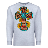 Heather Grey gemstone sunflower leopard cross Premium Sweatshirt - OliviaCreatesArt