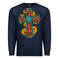 Navy gemstone sunflower leopard cross Premium Sweatshirt - OliviaCreatesArt