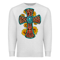 Oatmeal Heather gemstone sunflower leopard cross Premium Sweatshirt - OliviaCreatesArt