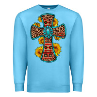 Ocean Blue gemstone sunflower leopard cross Premium Sweatshirt - OliviaCreatesArt