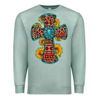 Seafoam gemstone sunflower leopard cross Premium Sweatshirt - OliviaCreatesArt