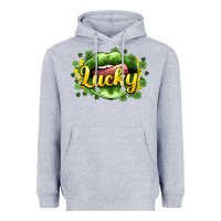 Heather Grey St. Patrick's Day lips lucky Heavyweight Hoodie - HowdyJamesFarm