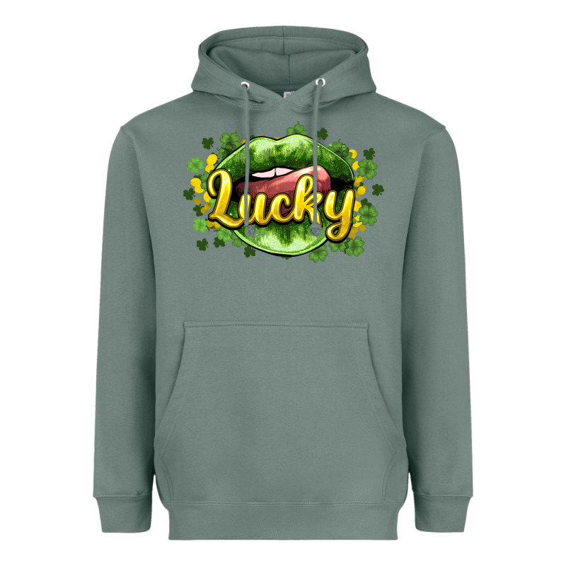 St. Patrick's Day Lips Lucky Heavyweight Hoodie by HowdyJamesFarm | Teevron