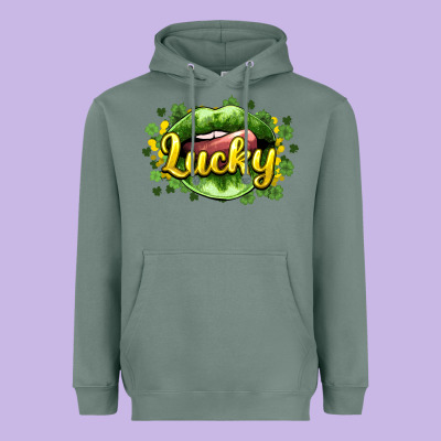 St. Patrick's Day Lips Lucky Heavyweight Hoodie Designed By Howdyjamesfarm